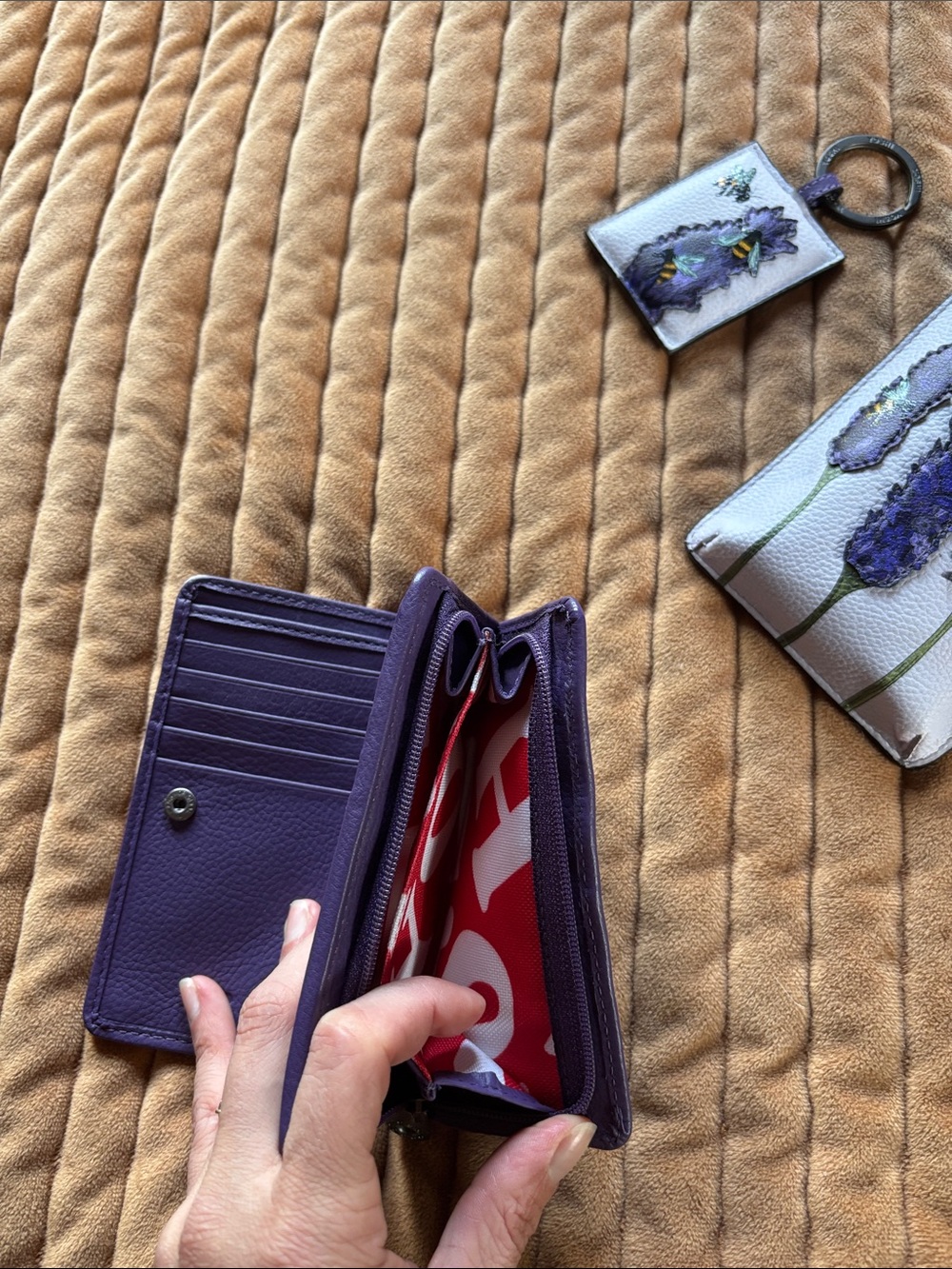 Purple and bumblebee Leather Accordion Wallet with Floral Card Pouch set - Picture 2 of 4